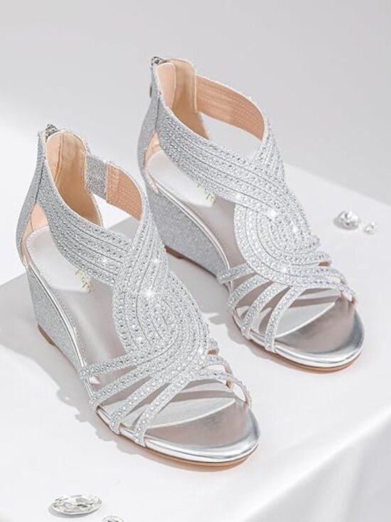 branded Shoes - Wedge Sandals Sparkly Rhinestone Open Toe Fashion Dressy Sandals Evening Wedding